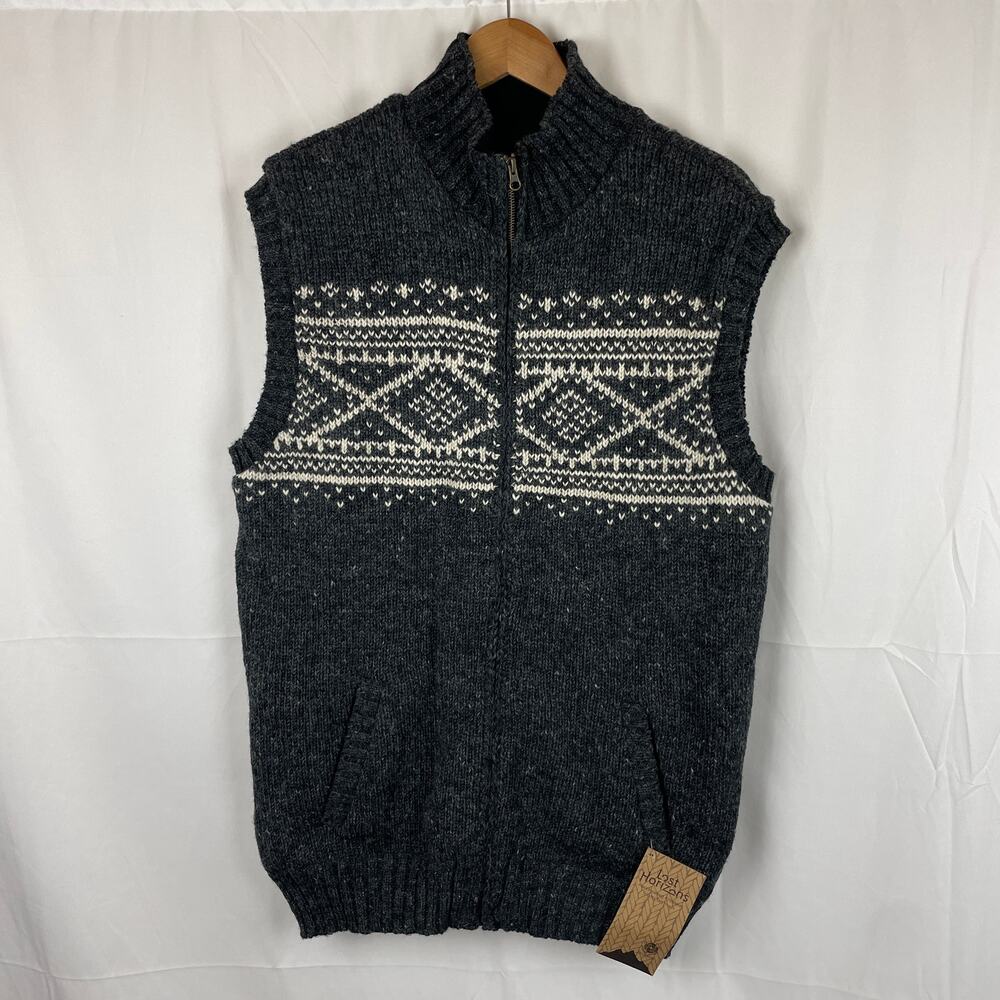 Lost Horizons Men's Sven Fleece Lined Wool Vest Full Zip Natural Black Size XL